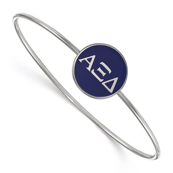 Sterling Silver Alpha Xi Delta Blue Enamel Greek Bangle - 7 in. - Picture 1 of 4